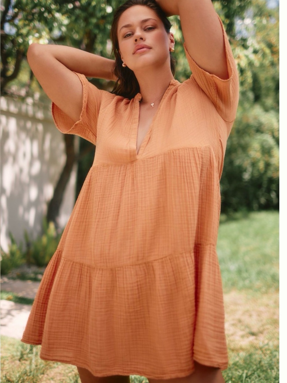 Anthropologie Women's Kallie Flowy Mini Tunic Swim Cover-Up Dress in Honey, XXS